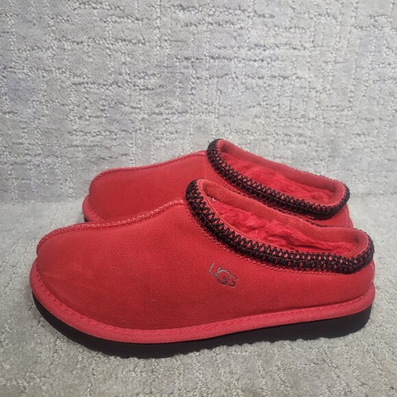 UGG Tasman II Kids Size 3 Samba Red Suede Shearling Lining Slip On Slippers Shoe - Picture 1 of 11